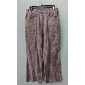Sundance Women's Pants Linen Blend Brown Pinstripe Wide Leg Size 6P NEW